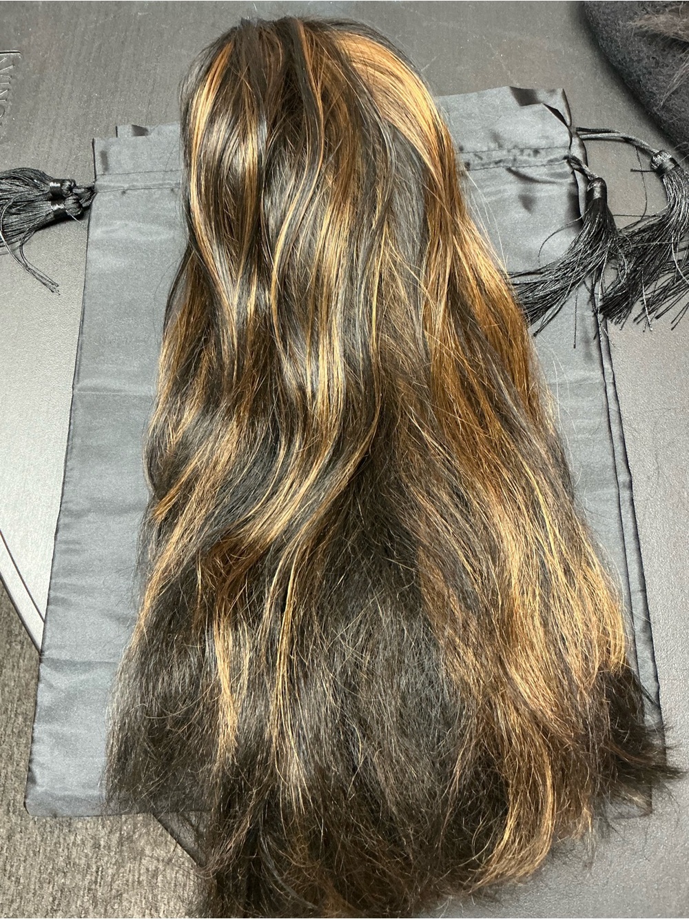 Human Hair Highlighted Clip-In Extension - Black with Honey Blonde Highlights